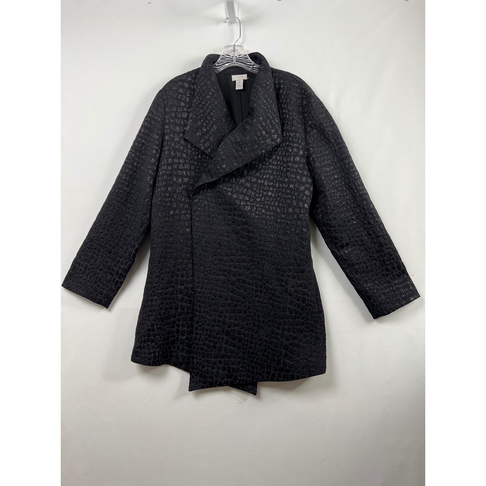 Chico's Topper Jacket Womens 2 US Large Black Crocodile Embossed Open Front